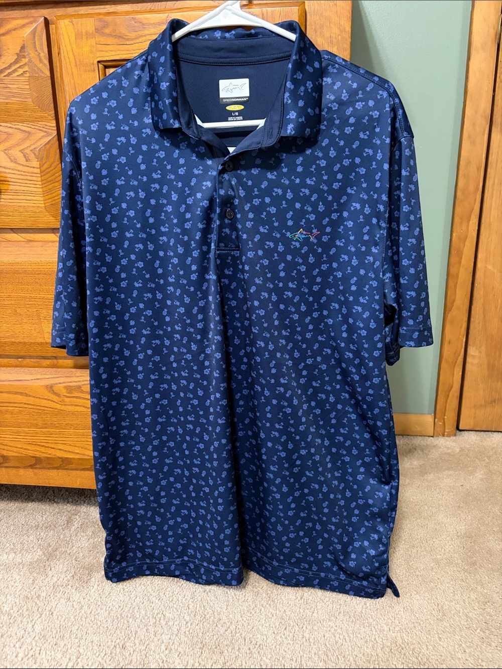 Greg Norman Collection Navy Blue Floral Performance Polo